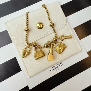 Celine13 18K Gold‎ Plated Luxe Charm Bracelet | Lock, Key & Handbag Icons
